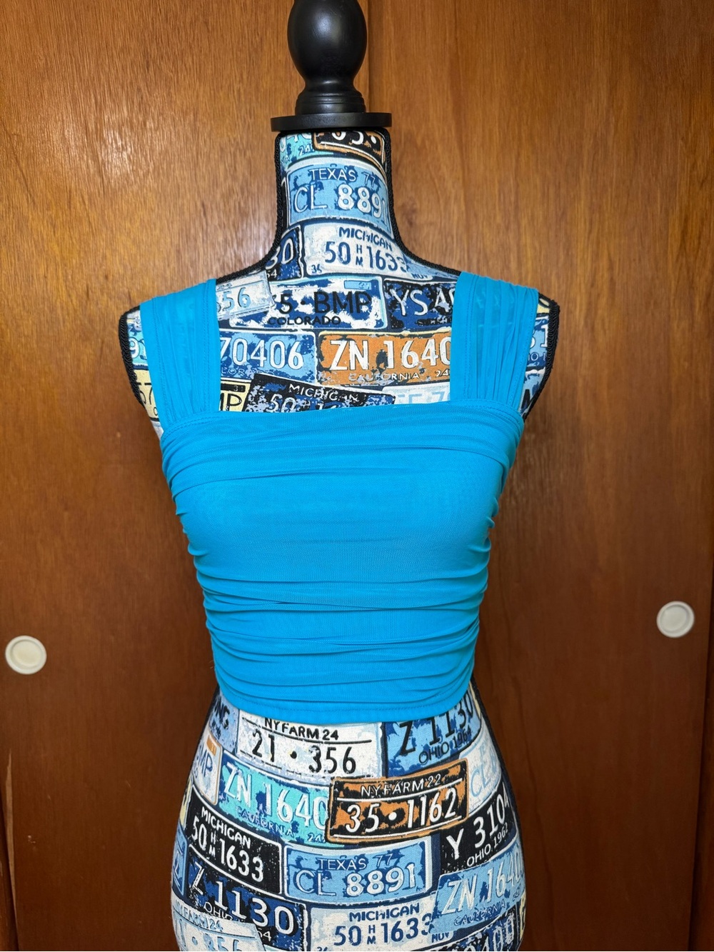 Bright Blue Ruched Square Crop Top from SHEIN
